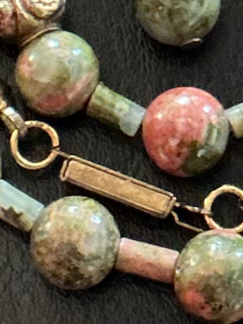 Vintage Unakite Natural Polished Bead Necklace & Earring Set Marbled Stones EUC - Picture 7 of 16
